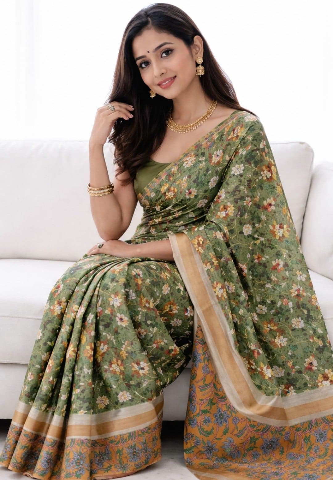 Olive Meadow Hand Block Printed Chanderi Silk Saree for Women Lightweight Festive Ethnic Wear Soft Traditional Designer Party Wear Saree with Blouse Piece India