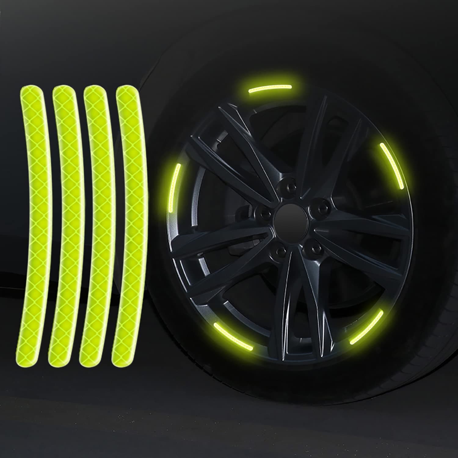 CarFrill Reflective Stickers|for Cars, Motorcycle Decals, Anti Scratch Safety Warning Stickers | (20 PCS, Fluorescent Green) Reflective Car Decoration, Night Visibility, Polyethylene Terephthalate