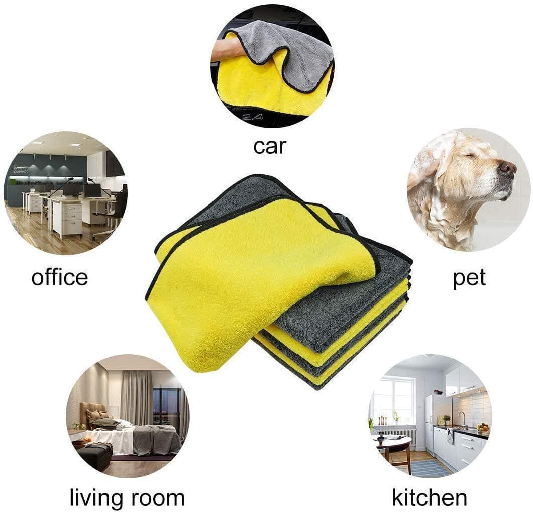 Microfibre Car Cloth 3 Pcs | Thick Plush Lint Free, Streak Free Double Sided Cloths for Car, Bike, Laptop, Mobile Screen Cleaning | CarFrill