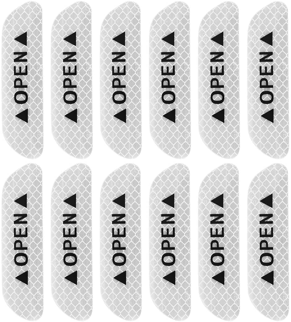 CarFrill Car Reflective Stickers for Night Visibility | Blue Reflective Door Open Warning Tape | Universal Adhesive for Auto, 9.5 x 2.5 cm, 12pcs (Silver Tone)
