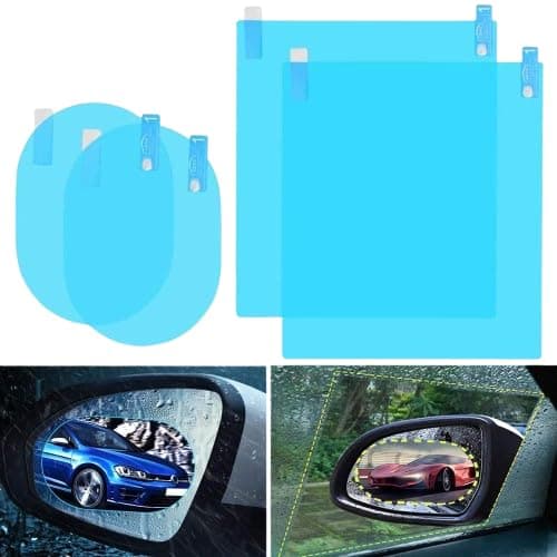 CarFrill 4pcs Car Rear View Mirror Film | Anti-Fog, Anti-Glare, Anti Scratch, Rainproof Waterproof HD Mirror Window Film for Safe Driving | Clear Protective Sticker for Car Mirrors & Side Windows