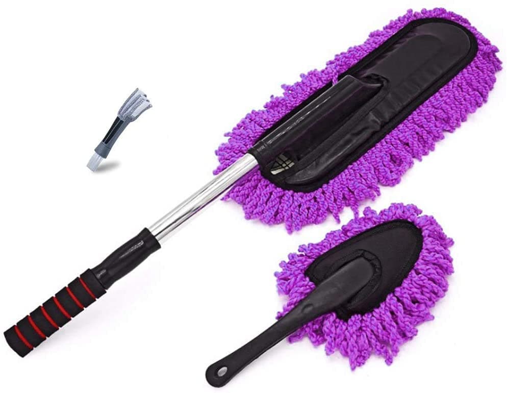 CarFrill Microfiber Car Duster with Extendable Handle | Multipurpose Car Wash Brush for Exterior and Interior Cleaning Grey (1pc)