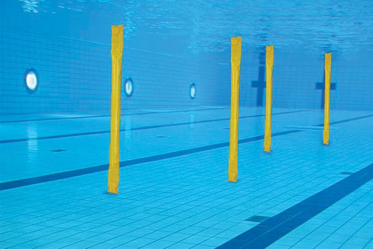 Fitfix® Underwater Slalom Training Strips | Set of 4 | 150 cm Laminated Yellow Strips with Ballast & Foam | Floating Seaweed Effect for Swim Training & Fun