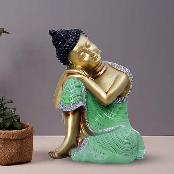 Calming Resting Buddha Statue | Resin Peaceful Home Decor Idol 16x16x23 cm for Meditation| Gifting| Living Room