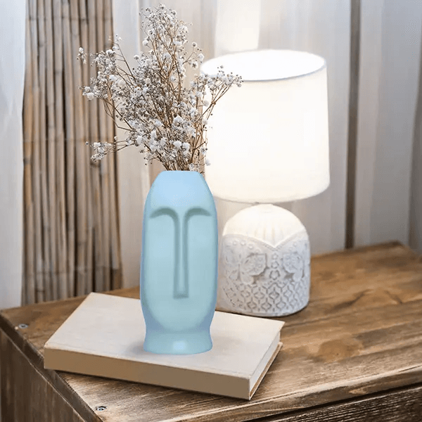 Modern Human Face Flower Vase | Polyresin Decorative Planter 9.5 Inch for Home Decor| Light Green | Artistic Indoor Table Pot