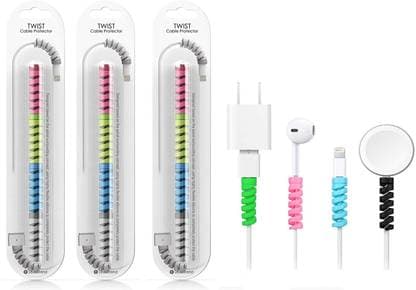 Digital wave Spiral cable protector | Multi‑colour silicone charger cable saver | Pack of 12 | Flexible tangle‑free strain relief for iPhone Android USB‑C