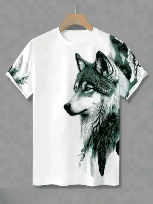 Men's Animal Printed Round Neck Cotton Tee |XL
