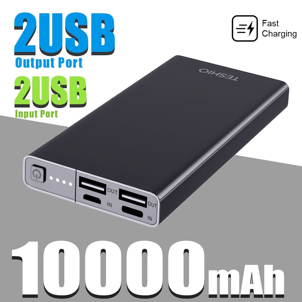 10000mAh Black Power Bank | Fast Charging | USB-C & USB-A Ports | Compact Design | Ideal for Travel & Daily Use