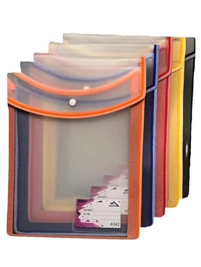 Plastic File Folder | Waterproof Expanding Poly Envelope | Snap Button Legal Size Document Wallet | Multicolor Pack of 5 | Office & School Use