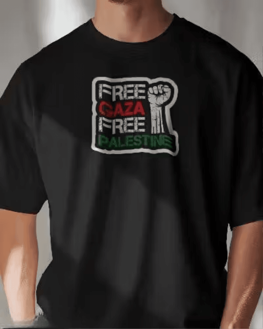 Clatic Free Palestine Oversized T-shirt | Unisex Wrinkle Free Elastane | DTF Print 40 Wash Guarantee Casual & Awareness Wear