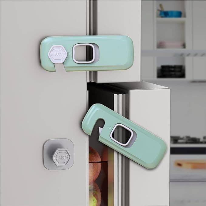 Toddler Safe Refrigerator & Cabinet Lock | Child Proof Freezer Lock | Easy No-Drill Installation | Green Color | 2 Pieces Pack