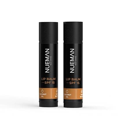 NUEMAN Lip Balm with SPF 15| 10g (5g x 2)| For Men| Sunflower Oil| Shia Butter| Coconut| Cocoa Butter | Repairs Dark| Dry| Chapped Lips | Non-Sticky Texture | Dermatologically Tested