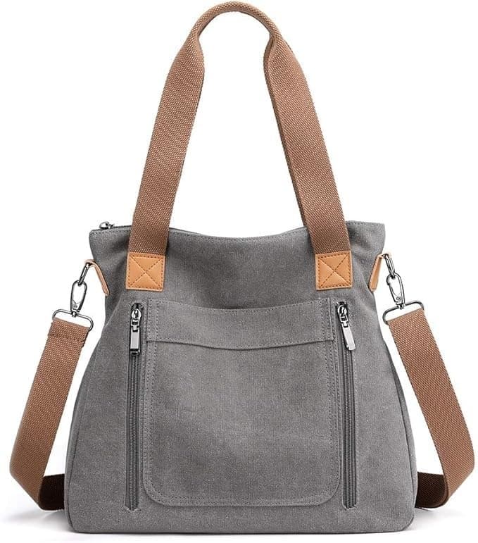 Vrutwa Canvas Tote Bag for Women | Large Capacity Shoulder Bag with Multi-Compartments | Grey
