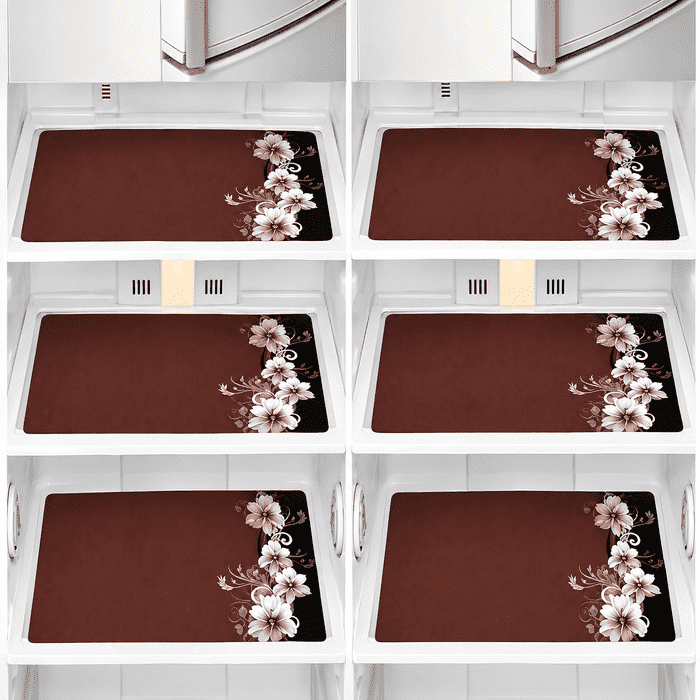 Printed PVC Fridge Mats with Handle Cover | Durable Stain-Resistant | Set of 6