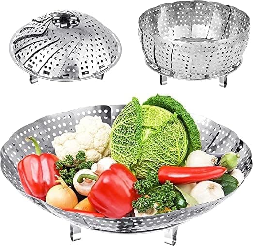 Premium Stainless Steel Vegetable Steamer Basket | Foldable & Collapsible, 6.5 in Expandable for Veg, Baby Food & Pot Cooking