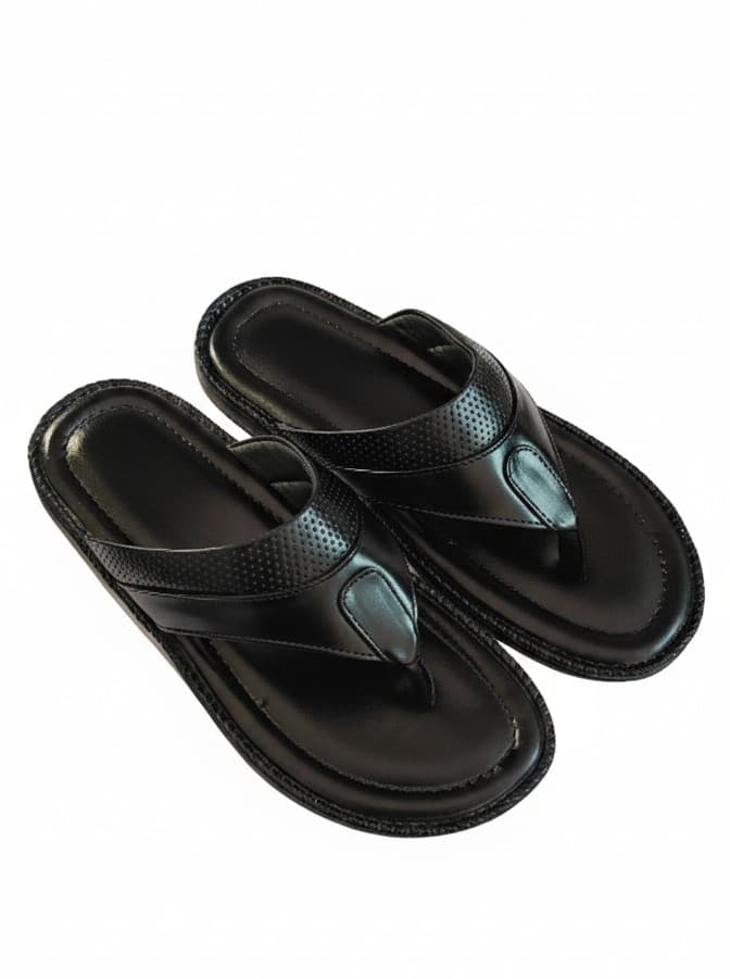Gvolf Black Synthetic Leather Slippers for Men Lightweight Daily Wear Slip-On Sandals with Cushioned Sole Anti-Skid Comfort Footwear for Home Office Casual Use size 10