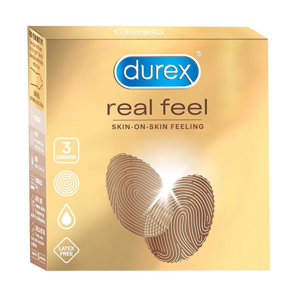 Durex Real Feel Condoms for Men | 3 Count | Latex-Free for Enhanced Pleasure and Comfort – Best Condoms for Sensitive Skin